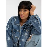 Fashion Hunters Women's blue denim jacket with print and holes Cene