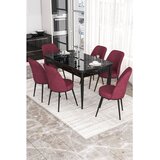 Hanah home trpezarijski set Via, sto na razvlačenje i 6 stolica, ploča u dekoru crnog mermera, bordo tkanina Jerry | Eponuda.com