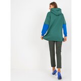 Fashion Hunters Dark green women's basic sweatshirt with a RUE PARIS cotton hood Cene