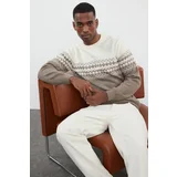 Trendyol Mink FL Men's Slim Crew Neck Ethnic Knitwear Sweater