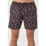 AC&Co / Altınyıldız Classics Men's Black Standard Fit Casual Patterned Swimwear Marine Shorts