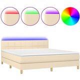 vidaXL Krevet box spring s madracem LED krem 160x200 cm od tkanine Cijene