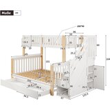Möbrio Otroška pogradna postelja 90x200+140x200cm - zakonska postelja - z dvema predaloma - bela + naravna, (22060379) | Shoptok.si
