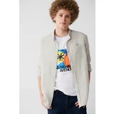 Avva Men's Gray Cotton Linen Buttoned Bottom Classic Collar Dobby Pocket Standard Fit Regular Cut Shirt