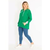 Şans Women's Plus Size Green Front Zipper Hooded Sweatshirt Cene