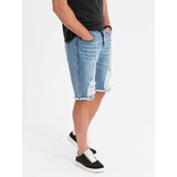 Ombre Men's short denim shorts with rips and holes - light blue | shoptok.hr