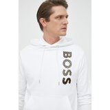 Boss Bombažen pulover moška, bela barva, s kapuco | Shoptok.si