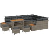 vidaXL 13-delna sedežna garnitura za vrt z blazinami siva Poly Rattan akacija, 4-delna jedilna garnitura za vrt z blazinami siva Poly Rattan akacija | Shoptok.si