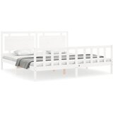 The Living Store Posteljni okvir z vzglavjem bel 200x200 cm trden les - Posteljni Okvir, (21527141) | Shoptok.si