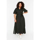Trendyol ženska haljina Curve Black Polka Dot Belted Cene