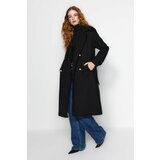 Trendyol Black Oversize Wide-Cut Belted Long Stamped Coat Cene