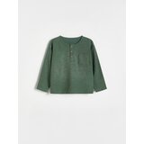 Reserved strukturirana majica z dolgimi rokavi henley - zelena Cene