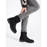 Shelvt Black flat suede cowboy boots for women | Shoptok.si
