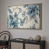  Slika - Turquoise Flowers in Retro Ambience Floristic Ornaments 120x80 U prirodnom drvenom okviru | shoptok.hr