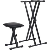  Set stalka za klavijature s dvostrukim nosačem i stolcem crni | shoptok.hr
