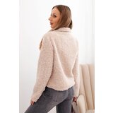 Kesi Włoski Women's jacket with fluffy wool structure and decorative buttons beige | shoptok.hr