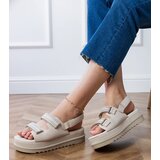 Gemre Beige sandals with embroidered straps on a platform Jenisej | Shoptok.si