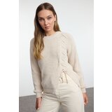 Trendyol Beige Lace and Slit Detailed Crew Neck Knitwear Sweater | shoptok.hr