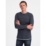 Ombre Men's cotton sweater with round neckline - navy blue melange | Eponuda.ba