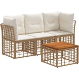  Set vanjskih sofa 4 pcs Prirodna i krema bijela Poliester - Prirodna sa stolom | shoptok.hr