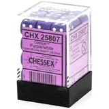 kockice - opaque - purple & white - dice block (36) 12mm