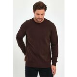 Lafaba Men's Brown Crew Neck Basic Knitwear Sweater Cene