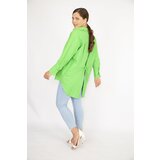 Şans Women's Plus Size Green Back Slit And Lace Detail Front Buttoned Shirt Cene
