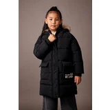 Defacto Girl's Water Repellent Removable Für Hooded Long Coat