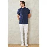 ALTINYILDIZ CLASSICS Men's Navy Blue Slim Fit Slim Fit Polo Neck Plain Casual T-Shirt.