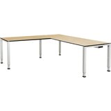 mauser Pisalna miza, kotna, spodnji del iz kvadratne/okrogle cevi, VxŠxG 650 - 850 x 1800 x 800 mm, plošča s polnim jedrom, kotni element na levi stra | Shoptok.si
