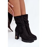 Boto Insulated Women's Ankle Boots on Heel with Gold Lock and Wrinkling Black Briannae | Shoptok.si