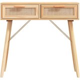 vidaXL Konzolna mizica Rjavo 80x30x75cm borovina in naravni ratan | Shoptok.si