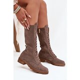 Zazoo Suede Ankle Boots With Lacing To Mid Calf 3103 Dark Beige | shoptok.hr