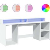 vidaXL Pisalna miza z LED lučkami bela 200x55x91 cm inženirski les | Shoptok.si