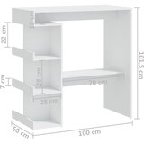  Barski stol sa stalkom za pohranu bijeli 100x50x101,5 cm drveni | shoptok.hr