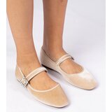 Gemre Beige Women's Suede Ballet Flats with Buckle Kvitta | Shoptok.si