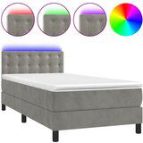 Maison Chic Box spring postelja - Vzmetna postelja z vzmetnico LED svetlo siva 90x200 cm žamet SL15797, (21904115) Cene
