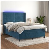 vidaXL Box spring postelja z vzmetnico LED temno modra 140x1 Cene