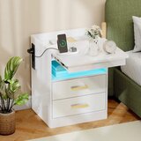  Noćni ormarić bočni stolić s punjačem i RGB LED rasvjetom visokosjajna bijela | shoptok.hr