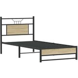 vidaXL Posteljni okvir brez vzmetnice hrast 75x190 cm inženirski les | Shoptok.si