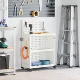 vidaXL Vozik za orodje s polico s kolesom s shranjevanjem Bela 65 x 35 x 111 cm Metal Cene