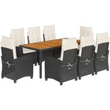  9-dijelni vrtni blagovaonski set s jastucima crni od poliratana Crna Dužina stola 190 cm | Shoptok.si