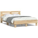vidaXL Posteljni okvir z vzglavjem sonoma hrast 135x190 cm inž. les Cene
