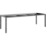 vidaXL vrtna miza 250x100x75 cm kaljeno steklo in poli ratan siva | Shoptok.si