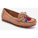 Boto Suede Loafers With Bow And Fringes Dark beige Dorine | Shoptok.si