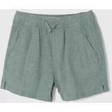 Abercrombie & Fitch Otroške lanene kratke hlače zelena barva
