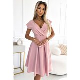 Numoco Flared dress with a clutch neckline and a belt | Shoptok.si