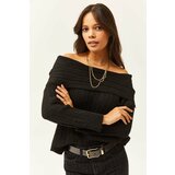 Olalook Women's Black Madonna Collar Soft Textured Knitwear Sweater Cene