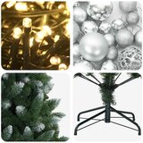  Umjetno božićno drvce s kuglicama 150 cm 150 LED lampica - 150 cm s LED-ima i srebrnim lopticama | shoptok.hr