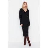 Trendyol Black Fake Knitwear Body-Fitting Polo Collar Maxi Ribbed Flexible Knitted Pencil Dress | Eponuda.ba
